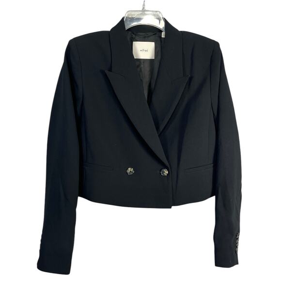 Aritzia Wilfred Destiny Waist Blazer Jacket Sz 4 Black Cropped Double Breasted - Picture 1 of 12